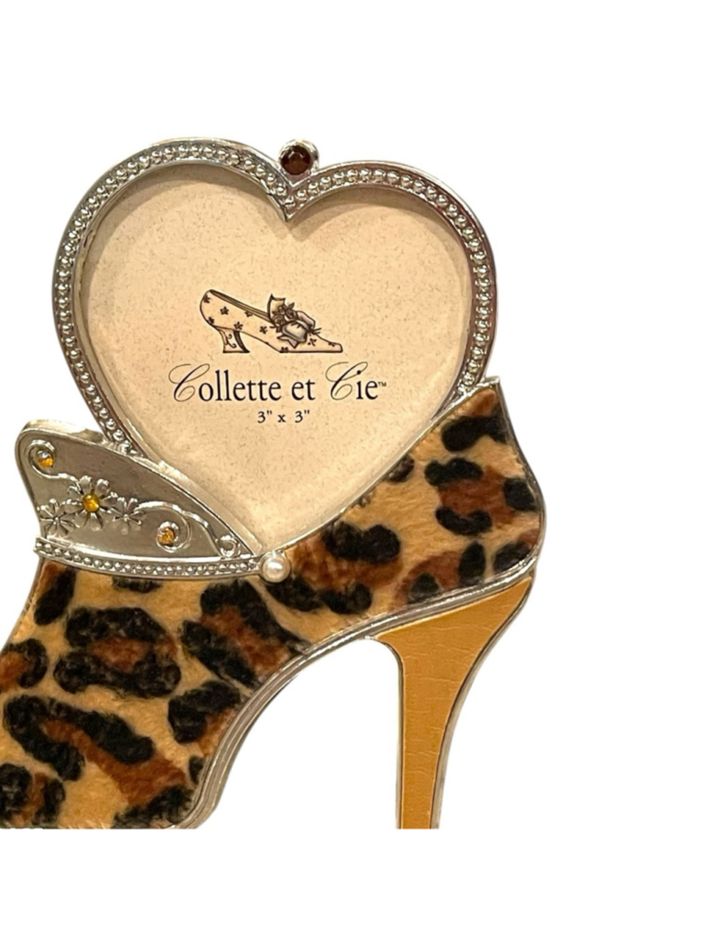 Collette et Cie Leopard Print High Heel 3" x 3" Picture Frame Rhinestone Heart - Picture 3 of 7